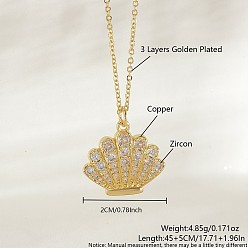 Shell Shape Ожерелья с подвесками Ocean Summer из латуни с прозрачными кубическими цирконами и паве, золотые, формы раковины, 17.72 дюйм (45 см), Кулон : 20 мм