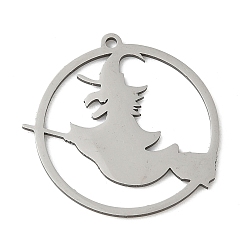 Witch 201 подвески из нержавеющей стали, лазерная резка, хэллоуин прелести, цвет нержавеющей стали, ведьма, 25.5x25.5x1 мм, отверстие : 1.5 мм