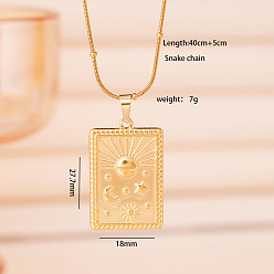 Rectangle 304 Подвески-солнце из нержавеющей стали для женщин, золотые, прямоугольные, 15.75 дюйм (40 см), Кулон : 25.7x16.3 мм