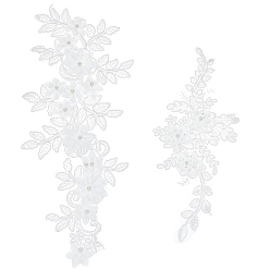 Белый Компьютерная вышивка полиэстеровые патчи, аксессуары для костюма, аппликация, цветок, белые, 130~150x297~345x7 мм