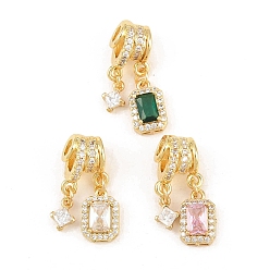 (52) Непрозрачная лаванда Латунные микро проложить кубического циркония подвески, долговечный, стойки покрытие, без кадмия и без свинца, прямоугольник с подвесками в виде ромбов, реальный 18 k позолоченный, разноцветные, 22.5 мм, отверстие : 3.5 мм