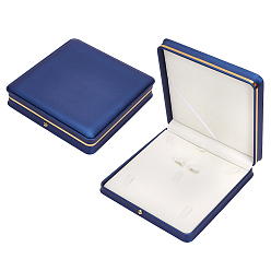 Royal Blue Imitation Leather Pure Color Flip-open Gift Boxes, Jewelry Set Boxes, Square, Royal Blue, 19.4x19.3x4.2cm