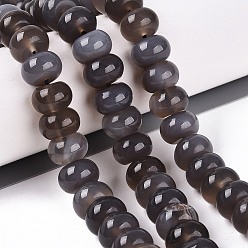Slate Gray Natural Agate Beads Strands, Smooth Rondelle, Dyed, Slate Gray, 12x7.5mm, Hole: 0.5~1.2mm, about 48~56pcs/strand, 14.17~16.73 inch(36~42.5cm)