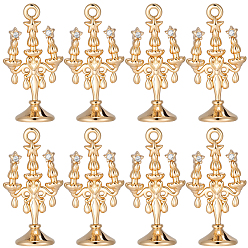 Real 18K Gold Plated 8Pcs Brass Micro Pave Cubic Zirconia Pendants, Candlesticks Charms, Real 18K Gold Plated, 22x12x7mm, Hole: 1.2mm