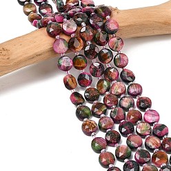 Зеленый Природных тигровый глаз бисер нитей, граненый шестиугольный разрез, плоско-круглые, окрашенная и подогревом, с бисером, зелёные, 10~10.5x6.5~7 мм, отверстие : 1.2 мм, около 31 шт / нитка, 14.53~14.72'' (36.9~37.4 см)