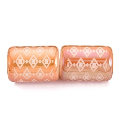 Saumon Clair Perles en verre electroplate, colonne avec motif losange, saumon clair, 11.5~12x8~8.5mm, Trou: 1.2~1.4mm