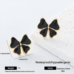 Bowknot 304 Stainless Steel Enamel Stud Earrings for Women, Golden, Bowknot, 18x16mm