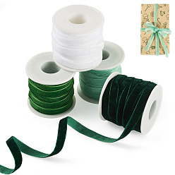 Couleur Mélangete 40 yards 4 couleurs ruban de velours simple face, 4pcs bobines vides en plastique, couleur mixte, 3/8 pouces (9.5~10 mm), environ 10 yards/couleur