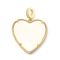 Морская Ракушка Стойки обшивки латунные подвески, cmолой, долговечный, без свинца и без кадмия, реальный 18 k позолоченный, сердце, цвет морской раковины, 28.5x28x4 мм, отверстие : 5x3 мм