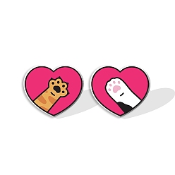 Светло-Вишневый Акриловые серьги-гвоздики в форме сердца с отпечатком ноги для женщин, светло-вишневый, 15 мм