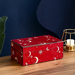 Красный Стеклянные и МДФ коробки для хранения украшений, футляры для сокровищ "солнце, луна, звезда" с бархатной подкладкой, прямоугольные, красные, 13x21x8.5 см