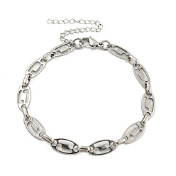 Stainless Steel Color Non-Tarnish 304 Stainless Steel Oval Link Chains Bracelets for Men & Women, Stainless Steel Color, 7-3/8 inch(18.8cm)