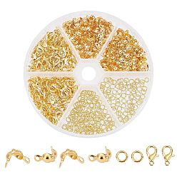Golden 200Pcs Brass End Bead Tips, 100Pcs Zinc Alloy Lobster Claw Clasps, and 200Pcs Iron Open Jump Rings, Golden, 12x6mm, Hole: 1.2mm, 100pcs