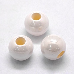 White ABS Plastic Imitation Pearl European Beads, Large Hole Rondelle Beads, Pearlized, White, 13.5x12mm, Hole: 5mm, about 400pcs/bag