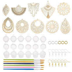 Wheat DIY Dangle Earring Making, with Brass Earring Hooks & Jump Rings, Plastic Art Brushes Pen Value Sets & Paint Pots Strips, Wood Pendants, Wheat, 228x57x15mm