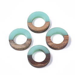 Бледно-бирюзовый Соединительные кольца из смолы и орехового дерева, кольцо, бледные бирюзовая, 18x4 мм