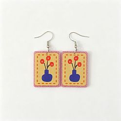 Vase Acrylic Glitter Powder Dangle Earrings for Women, Platinum, Vase, 62x28mm