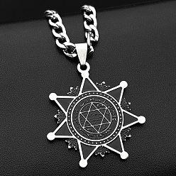 Silver 304 Stainless Steel Enamel Black Star Pendant Necklaces for Men, Silver, 23.62 inch(60cm)