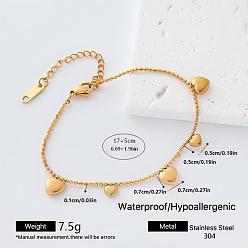 Heart 304 Stainless Steel Charm Bracelets for Women, Golden, Heart, 6.69 inch(17cm)