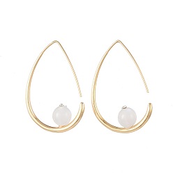 White Moonstone Natural White Moonstone Dangle Earrings, with Rhinestone, Brass Earring Hook and Cardboard Jewelry Set Boxes, Teardrop, Real 18K Gold Plated, 36~38x24~25x2.5mm, Pin: 0.8mm