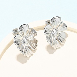 Нержавеющая Сталь Цвет День святого Валентина 304 серьги-гвоздики из нержавеющей стали, фактурный цветок, обработанный молотком, цвет нержавеющей стали, 26x25.5 мм