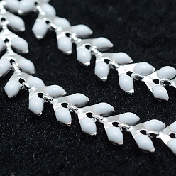 Белый Латунные цепи для ручной работы , несварные, с эмалированными початками, долговечный, лист, платина, белые, 6.5x6x0.5 мм