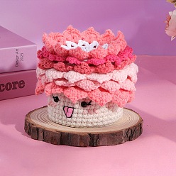 Salmon DIY Cup Mat Knitting Tool Kits, Including Crochet Hook & Needle, Stitch Marker, Doll Eye, Yarn, Salmon, 11x9cm