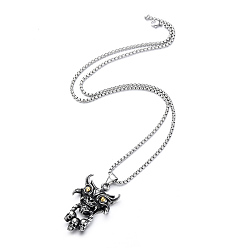 Plata Antiguo & Color de  Acero Inoxidable Halloween 304 Collares con colgante de calavera de diablo de acero inoxidable para hombre, plata antigua y el color de acero inoxidable, 23.62 pulgada (60 cm)