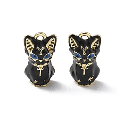 Negro Aleación con colgantes de esmalte, encantos de forma de gato, dorado, negro, 20x11x5.5 mm, agujero: 1.6 mm