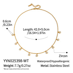 Прозрачный 304 Женские плоские круглые ожерелья-кисточки из нержавеющей стали с кубическими циркониями, реальный 18 k позолоченный, прозрачные, 16.54 дюйм (42 см)