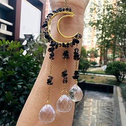 Дымчатый Кварц Металлические подвески со стеклянными украшениями, с дымчатым кварцем, луна и слеза, 210~230 мм