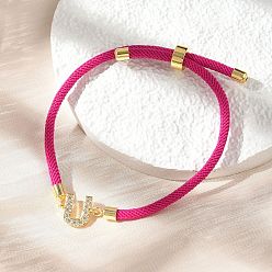 Letter U Регулируемые браслеты из нейлона, латунные микропаве кубические цирконии буквы подвески ювелирные изделия для женщин мужчин, стойки покрытие, долговечный, Буква U, 1/8 дюйм (0.3 см), внутренний диаметр: 2-5/8 дюйм (6.6 см)