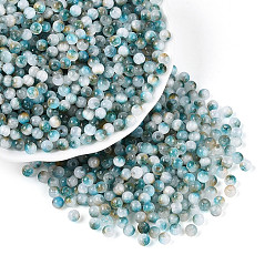 Темно-бирюзовый Стеклянный бисер в стиле волочильного станка, круглые, имитация шарики глаза кота, круглое отверстие, два тона, темные бирюзовый, 4 мм, отверстие : 1.2~1.5 мм, Около 5625 шт / фунт