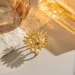 Настоящее золото 18K Кольца-манжеты из нержавеющей стали с текстурой в виде цветка, реальный 18 k позолоченный, 28 мм, внутренний диаметр: 17.6 мм