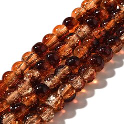 Седло Коричневый Стеклянные бусины кракле, круглые, два тона, седло коричневый, 6~6.5 мм, отверстие : 1.2 мм, около 151 шт / нитка, 31.42 дюйм (79.8 см)