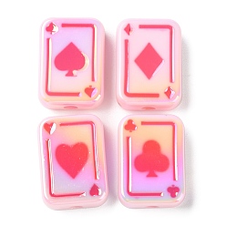 Pink УФ-покрытие Радужные радужные акриловые эмалевые бусины, покер, розовые, 25.5x18.5x8.5 мм, отверстие : 4 мм