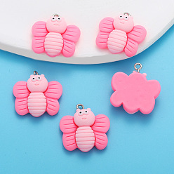 Pink Подвески из смолы, Пчелы, с платиновым шлейфом, розовые, 24x24 мм, отверстие : 2 мм