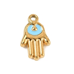Золотой 304 нержавеющей стальной эмали подвески, hamsa hand charms, ионное покрытие (ip), золотые, 14.5x8.5x2.8 мм, отверстие : 1.5 мм