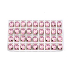 Розовый Aurora(jm) пришиваем горный хрусталь, граненый стеклянный горный хрусталь, многожильных ссылки, с латунной оправой золотистого цвета, овальные, светло-розовый, 14x10x7 мм, отверстие : 1 мм