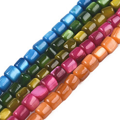 Mixed Color Natural Freshwater Shell Beads Strands, Dyed, Column, Mixed Color, 3.5x3~3.5mm, Hole: 1mm, about 111~117pcs/strand, 14.37 inch~14.65 inch(36.5~37.2cm)