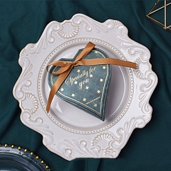 Medium Sea Green Folding Cardboard Candy Boxes, Weddign Gift Wrapping Box, with Ribbon, Heart, Medium Sea Green, 12.5x10.5x5cm