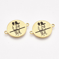 Золотой 304 соединители цитат из нержавеющей стали, с эмалью, плоские круглые со словом, золотые, 21.5x16x1 мм, отверстие : 1.4 мм