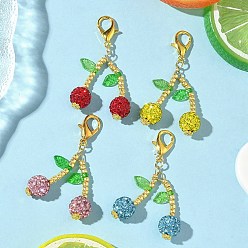 (52) Непрозрачная лаванда 4 шт. подвески из полимерной глины со стразами и бусинами вишневого цвета, с подвеской в виде листика из акрила и застежками-карабинами из сплава, разноцветные, 52 мм