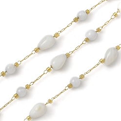 Настоящее золото 18K 304 кабельные цепи из нержавеющей стали, с оболочкой, ионное покрытие (ip), пайки, с катушкой, слеза, реальный 18 k позолоченный, 7.5~9x4.5~5 мм и 4 мм, около 32.81 футов (10 м) / рулон