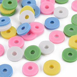 Cornflower Blue 5 Colors Handmade Polymer Clay Beads, Heishi Beads, Disc/Flat Round, Cornflower & Light Khaki & Dark Sea Green & Pink & White Blue, 8x0.5~1.5mm, Hole: 2mm, about 11500pcs/1000g