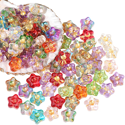 (52) Непрозрачная лаванда 100шт. стеклянных бусин, покрытых гальваническим покрытием и оплетенных золотым металлом, цветок, разноцветные, 10.5x11x5 мм, отверстие : 1 мм