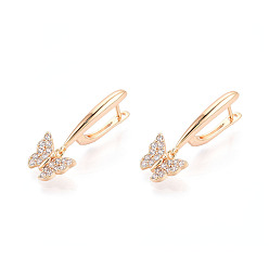 Настоящее золото 18K Серьги-кольца-бабочки из латуни с микропаве и прозрачным фианитом, реальный 18 k позолоченный, 27.5x11.5x3 мм