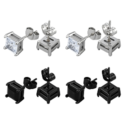 (52) Непрозрачная лаванда 4 пары 2 цвета квадратные серьги-гвоздики из нержавеющей стали, с кубического циркония, разноцветные, 7x7 мм, 2 пары / цвет