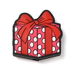 Bag Perles en silicone pour la Saint-Valentin, perles focales, perle rose, boîte cadeau à pois avec nœud papillon, 27x26.5x8.5mm, Trou: 2mm