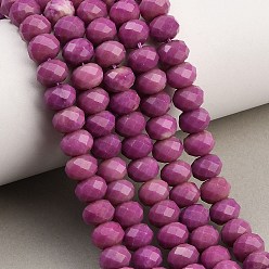Prune Rangs de perles de jade blanc naturel teintées et facettées, rondelle, prune, 8x5.5~6mm, Trou: 1mm, Environ 64~66 pcs/chapelet, 14.76~15.16'' (37.5~38.5 cm)